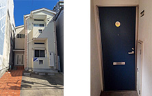 サロンのドアの前：真っ直ぐに奥まで進むとfluffサロンがございます。